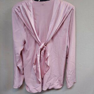 I.Magnin Womens Satin Crossover-Front Top Blouse Long Sleeve Light Pink V-Neck